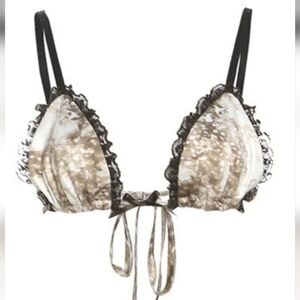 NWT RYDA Brown Deer Animal Print Lace Trim Triangle Bikini Bra Top, Sz M-L